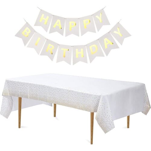 Sjzg-Nappe De Fête Nappe De Table De Fête Nappe Papier Anniversaire Nappe Anniversaire Nappes En Plastique Nappe Papier Party Couvre Nappe Cuisine Fête Pour Anniversaire Fête Party, Or Blanc