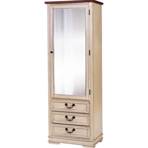 Garde-Robe Avec Miroir Style Rustique - Bois Ciré Beige