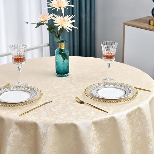Sjzg-Nappe De Noël Ronde En Toile Cirée - 120 Cm - Beige - 350 G/M² - En Plastique - Imperméable - Pour Fête, Nouvel An, Extérieur, Nouvel An, Fête, Table De Jardin, Table Basse, Extérieur