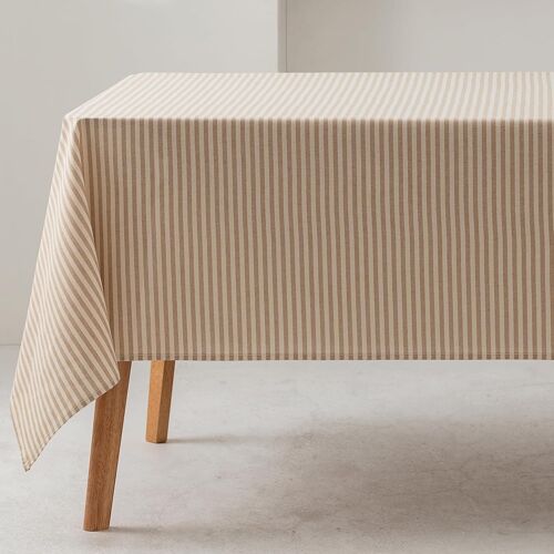 Sjzg-Nappe Anti-Taches Carrée À Rayures Fines Beige Imperméable Au Toucher Tissu 100 % Coton Lavable Pour L'intérieur Et L'extérieur 140 X 140 Cm