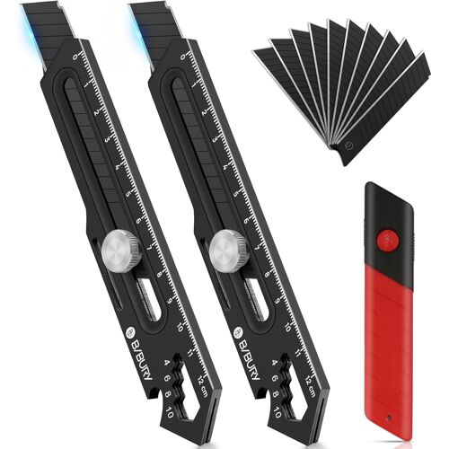 Subzonal-Bibury Lot De 2 Cutters Professionnels En Acier Inoxydable Avec Lame Sécable 10 Sk5 De 18 Mm - Multifonctions - Moulé Sous Pression - Noir