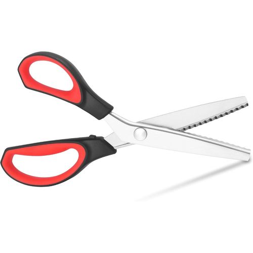 Teppd-Ciseaux Cranteurs Gauchers Professionnels En Zigzag Avec Poignées En Caoutchouc Et Lame Ultra Tranchante, Parfaits Pour De Nombreux Types De Tissus, 24 Cm, Rouge/Noir