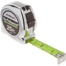 TEPPD-425IEHV Mètre ruban professionnel haute visibilité avec échelle d'ingénieur imprimée 7,6 m x 2,5 cm, chrome