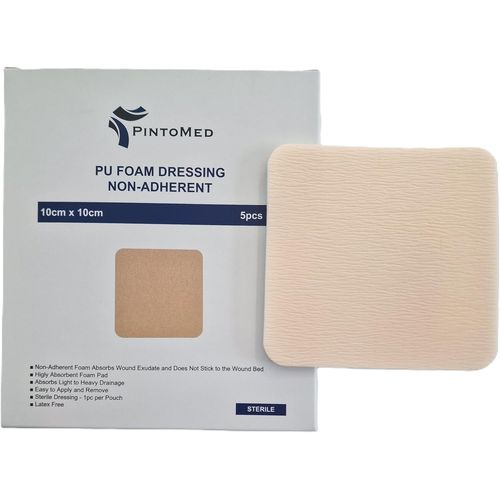 Non-Adhesive Sterile Silicone Foam Dressing Without Border 10 Cm X 10 Cm Box Of 5 Dressings Absorbent For The Treatment Of Chronic And Acute Wounds.