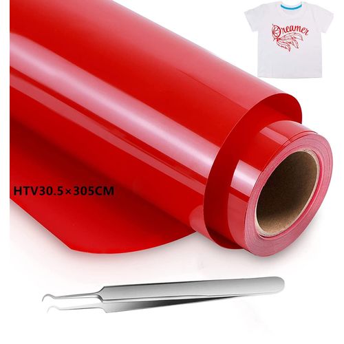 Teppd-Rouleau Flex Thermocollant Pour Tissu 30.5×305cm,Transfert Textile Thermocollant Vinyle Pour Cricut Et Découpe Silhouette,Facile À Couper Pour T-Shirts,Sac,Livré Avec Des Pincettes (Rouge)