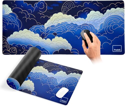 JGD-Grand Tapis De Souris Gaming XXL - 900 X 400 mm - Gamer Mouse Pad - Matière recylé - Surface imperméable- Antidérapant - sous Main Bureau - (Nuages)