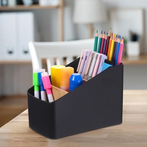 Kalanka-Boite De Rangement Bureau, Rangement Telecommande Tv, Amovible À 4 Compartiments, Organisateur De Bureau Pour Rangement De Bureau Multifonctionnel Pour Stylos, Notes Autocollantes, Noir