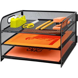 Teppd-Corbeille À Courrier À 3 Niveaux Avec Poignée, Organiseur De Fichiers De Bureau En Maille Métallique Avec Plateaux, Plateaux De Classement De Bureau A4, Porte-Revues Pour La Maison, Le Bureau,