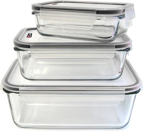 Jexnovashop-Kb5667 - Plat Récipients Pyrex Verre Four Couvercle Clips Fermeture Boite Conservation Alimentaire Résistante