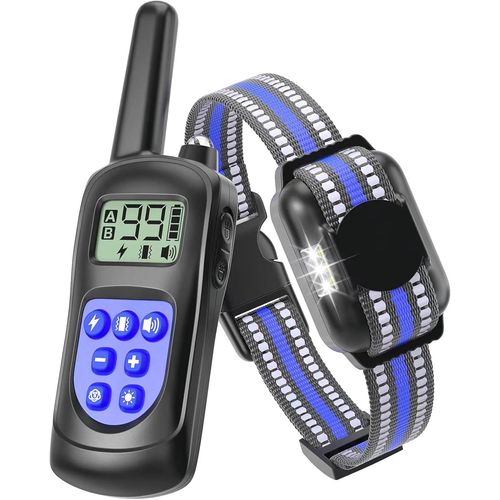 Collier Dressage Chien Avec Télécommande,Portée De 2000ft,3 Modes Son/Vibration/Choc¿0-99 Rechargeable, Imperméable, Pour Les Chiens De Petite, Moyenne Et Grande Taille. Bleu