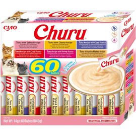 Pata-Churu - Friandises Pour Chats En Purée Variétés De Thon - Délicieux Snacks Pour Félins - Texture Lisse Et Onctueuse - Nourriture Pour Chats - 60 Tubes X 14g