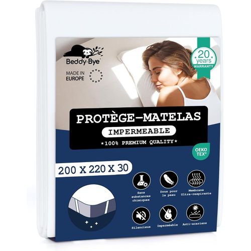 PATA-Protege Matelas 200x220 Impermeable Respirant Infroissable Certifié Oeko-Tex - Alese 200x220 Impermeable avec 4 Coins Élastiques Éco-Responsable - Blanc