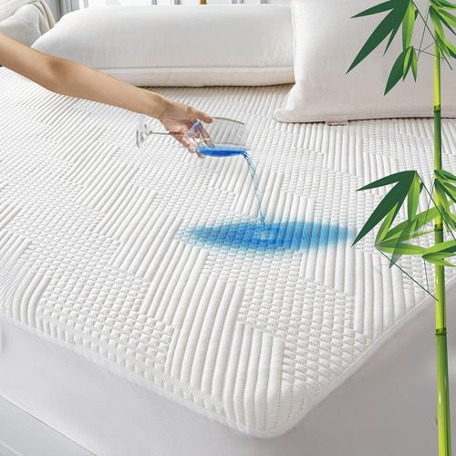 PATA-Protège Matelas 140x200 cm Fibre de Bambou, Alèse Certifié Oeko-TEX, Surmatelas Imperméable Respirant,Bonnet jusqu'à 40cm avec Élasticité Tout Autour