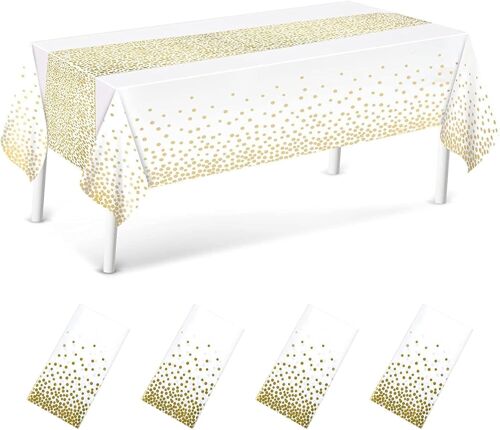 SJZG-4 Pcs Nappes Jetables Or Nappe Rectangulaire Mariage Nappe Imperméable Résistant Pour 137 X 274 Cm Picnic,Exterieur,Jardin,Anniversaire,Noël,Mariage