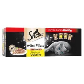Aliment Pour Chat - Sheba - 366749 - Mini Filets - Sauce Exquise - 4 Saveurs - 40x85g