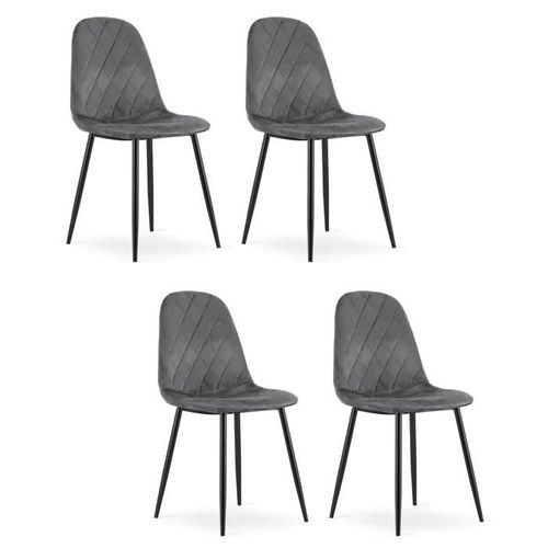 Chaise Komodee Pienza - 4 Pieces - Gris Foncé - Tapisser En Velours 51 X 45 X 88 Cm