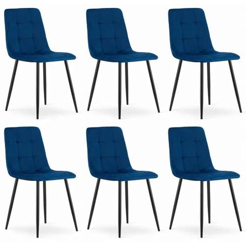 Chaise Komodee Cetara - 6 Pieces - Bleu - Tapisser En Velours 51 X 45 X 87 Cm