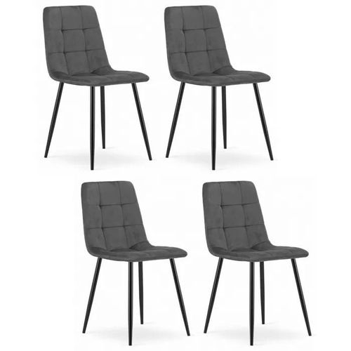 Chaise Komodee Cetara - 4 Pieces - Gris Foncé - Tapisser En Velours 51 X 45 X 87 Cm