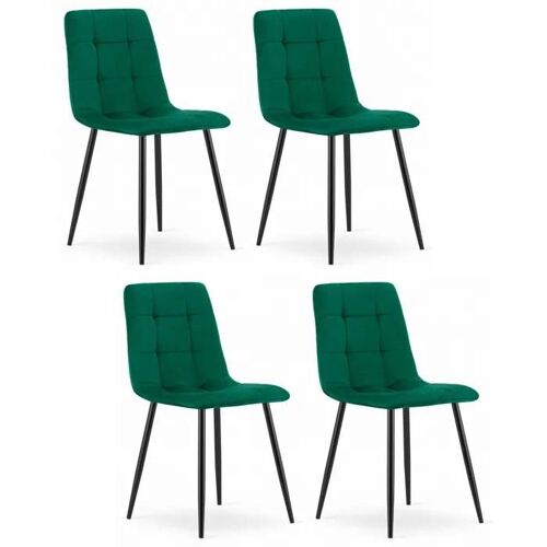 Chaise Komodee CETARA - 4 Pieces - VERT FONCÉ - Tapisser en velours 51 x 45 x 87 cm