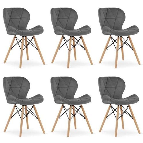 Chaise Komodee Amatrice - 6 Pieces - Gris - Tapisser En Velours 53 X 48 X 74 Cm