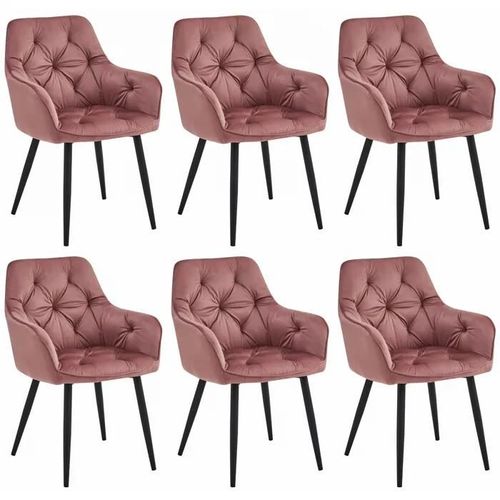 Chaise Komodee Irgoli - 6 Pieces - Rose Tapisser En Velours 62 X 56 X 84 Cm