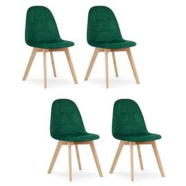 Chaise Komodee Sorano - 4 Pieces - Vert Foncé - Tapisser En Velours 54 X 45 X 82 Cm