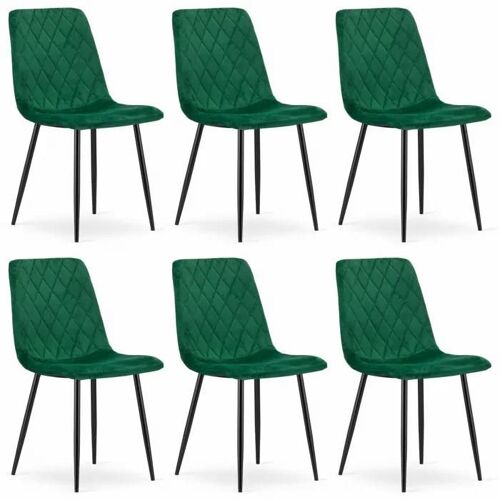 Chaise Komodee SCANNO - 6 Pieces - VERT FONCÉ - Tapisser en velours 53 x 45 x 89 cm