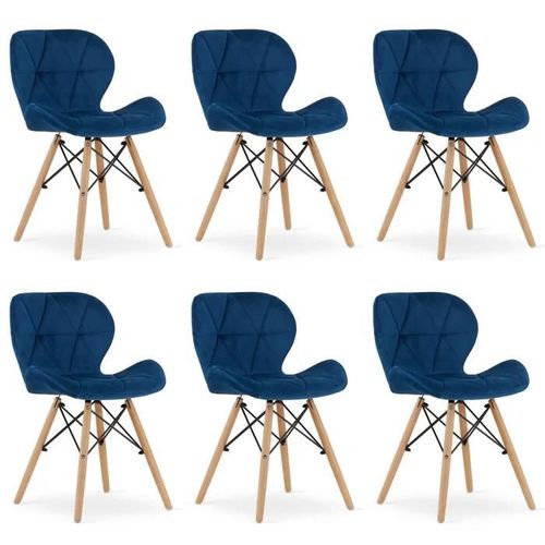 Chaise Komodee Amatrice - 6 Pieces - Bleu - Tapisser En Velours 53 X 48 X 74 Cm