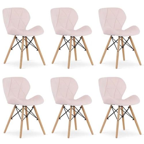 Chaise Komodee Amatrice - 6 Pieces - Rose Tapisser En Velours 53 X 48 X 74 Cm