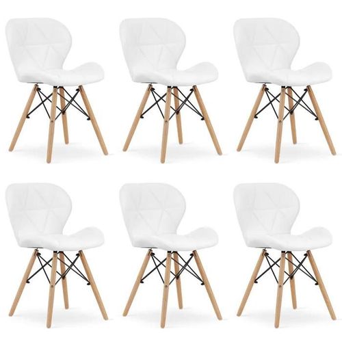 Chaise Komodee Amatrice - 6 Pieces - Blanc - Tapissé En Simili Cuir 53 X 48 X 74 Cm