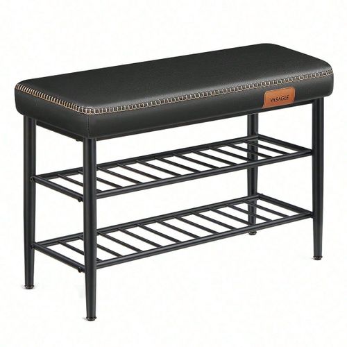 Banc À Chaussures, Pu Avec Coutures, Style Moderne Mi-Siècle, Charge 135 Kg, 30 X 80 X 50 Cm, Noir D'encre