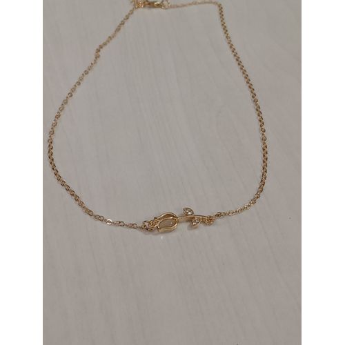 Collier Métal Doré,Pendentif Fleur Blanche Et Dorée,Taille 46 Cm