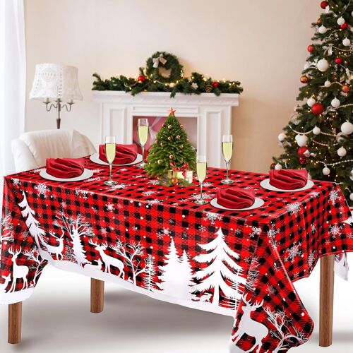 Sjzg-Nappe De Noël - Rectangulaire - 152 X 305 Cm - Grande Nappe Lavable - Anti-Taches - Rouge - Pour Décoration De Noël, Fête, Nouvel An