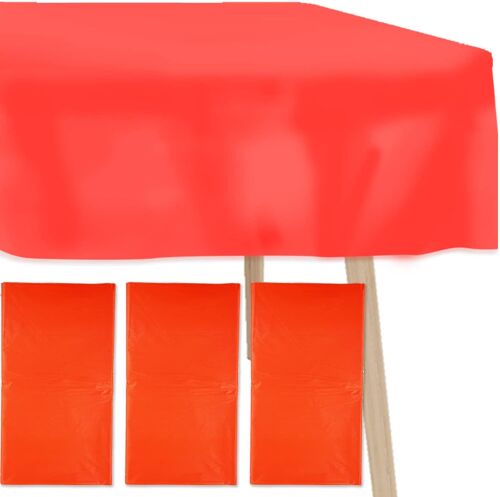 SJZG-Lot De 3 Nappes Jetables Rouges - 137,2 X 274,3 Cm - Nappe Rectangulaire Jetable En Plastique Imperméable Pour Fête, Anniversaire, Noël, Décorations De Fête Britanniques