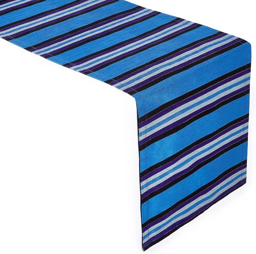 Sjzg-Encasa Chemin De Table, Poly-Soie Dupion Avec Rayures Fantaisie, 6 Seater Table À Manger De Taille 33x150 Cm, Chiffon Décoratif Pour Fête, Maison, Cafés, Restaurants Et Hôtels - Rayures Bleues