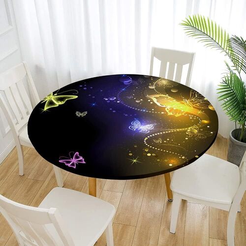 Sjzg-Nappe Ronde Anti Taches, Imprimé Papillon Nappe De Table Avec Bord Élastique Ajustée, Imperméable Polyester Couverture De Table De Pour Cuisine Jardin Fête (Doré,Diamètre 200cm)