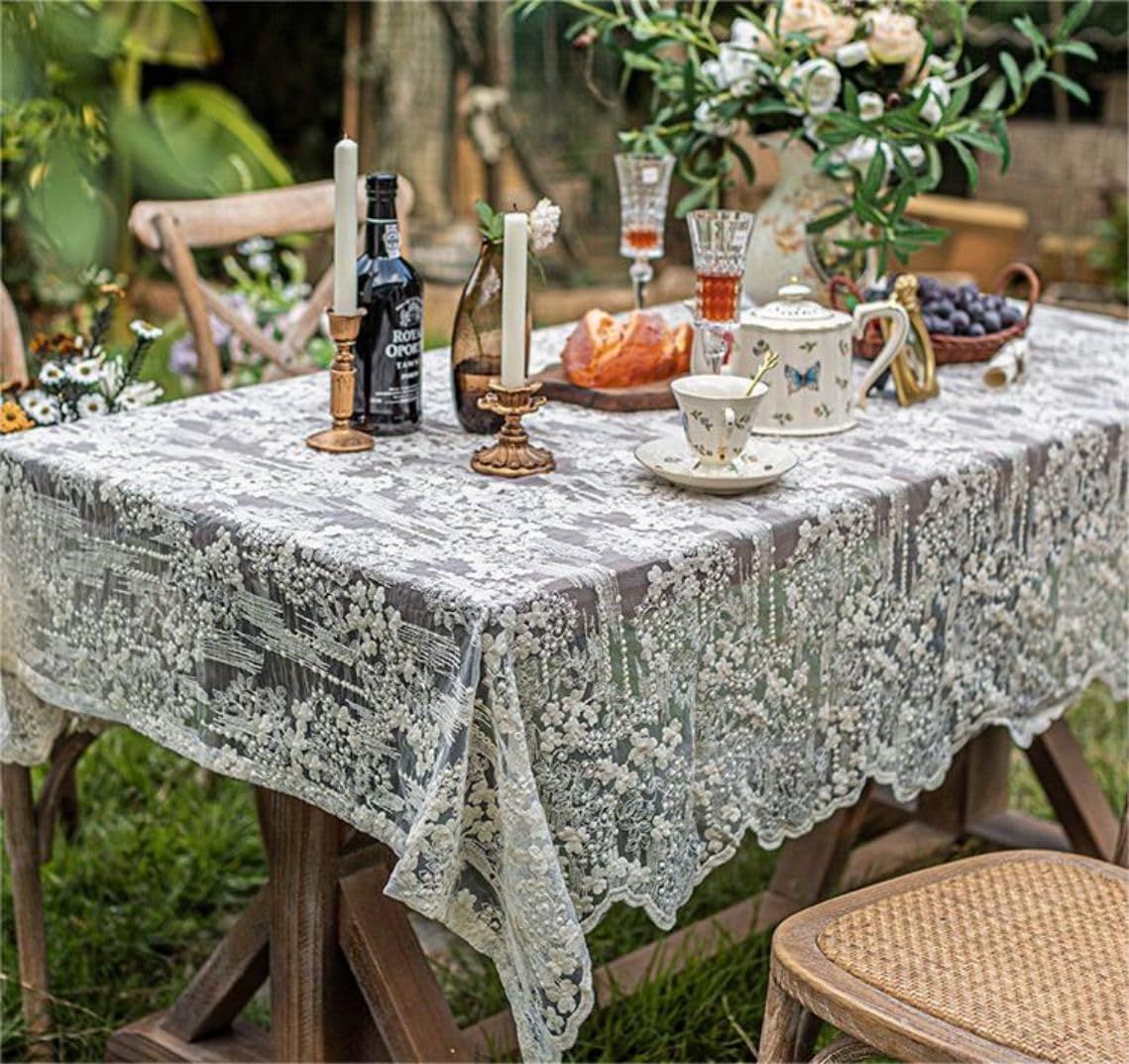 Napperon Rétro Rond/ovale En Dentelle Florale, Couverture De Table Creuse Au Crochet, Nappe De Festival Anti-poussière, Décor De Salon | Rakuten