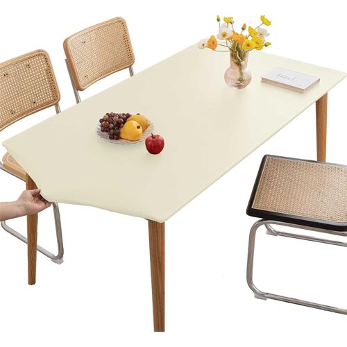 Sjzg-Nappe De Table Lavable, Imperméable Et Élastique, En Vinyle Ajusté, Rectangulaire, Pour Cuisine, Intérieur, Extérieur, Pique-Nique, Camping, Blanc, 80 X 130 Cm