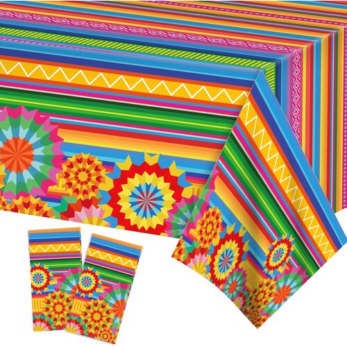 Sjzg-2 Pieces Mexican Fiesta Party Tablecloth, Nappes De Table Pour La Fête Du Cinco De Mayo, Nappe En Plastique Colorée Et Imperméable, Nappe De Décoration Pour Fête Mexicaine (130 X 220cm)
