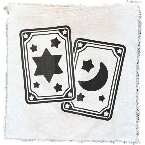 Sjzg-Nappe, Tapis De Tarot, Fournitures De Sorcellerie \U2013 45,7 X 45,7 Cm \U2013 Tissu D'alter Céleste Spirituel Wiccan Avec Franges (Cartes Étoile Et Lune \U2013 Noir Et Blanc)