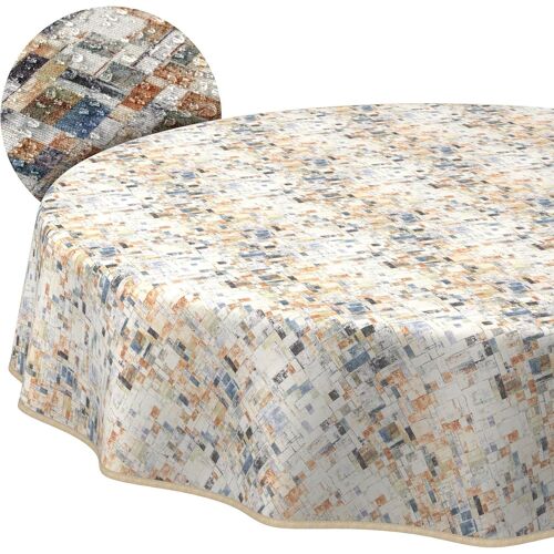 Sjzg-Tissu - Nappe En Tissu - En Coton Et Polyester - Lavable - Facile D'entretien - Ronde Ovale - Carré - Mosaïque En Bois - Ronde - 100 Cm - Avec Ourlet (Bordé)