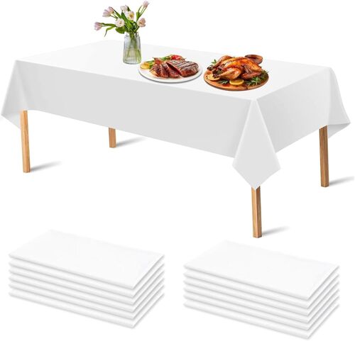 SJZG-12 Pièces Nappes Blanches Jetable, Nappe Blanche Rectangulaire Imperméable, Nappes Jetables, Nappe De Table Pour Fête D'Anniversaire, Banquet, Pique-Nique Barbecue, 137 X 274 Cm