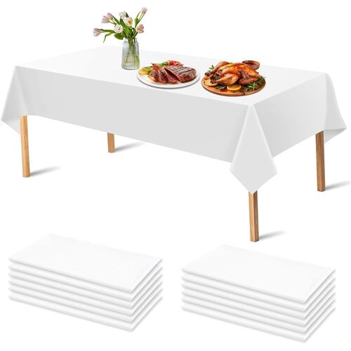 SJZG-12 Pièces Nappes Blanches Jetable, Nappe Blanche Rectangulaire Imperméable, Nappes Jetables, Nappe De Table Pour Fête D'Anniversaire, Banquet, Pique-Nique Barbecue, 137 X 274 Cm