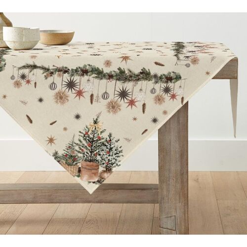 Sjzg-Nappe De Noël Avec Pots De Fleurs, Arbres, Étoiles, Linge De Table D'hiver, Cuisine, Décoration Intérieure, Vacances, Décoration De Fête, 85 X 85 Cm