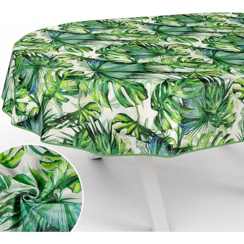 Sjzg-Nappe En Tissu, En Coton, Polyester, Lavable, Facile D'entretien, Ronde, Ovale, Rectangulaire, Palmiers, Ovale, 160 X 140 Cm, Avec Ourlet (Bordure)