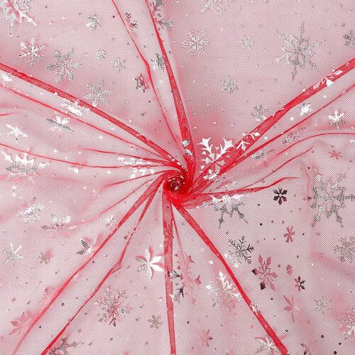 Sjzg-Tissu En Feuille D'argent Flocon De Neige 3ydsx170cm Rouge Flocon De Neige De Noël Organza Tissu Transparent Paillettes Dentelle Maille Tulle Pour Jupe Tutu Robe De Mariée Nappe Bricolage