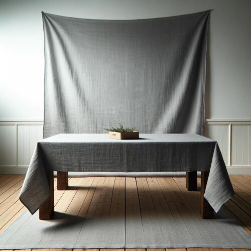 Sjzg-Nappe En Lin Gris 135 X 135 Cm Carrée Faite À La Main - Nappe De Table En Matériau Naturel Respectueux De L'environnement - Design Classique Couleur Unie Creuse