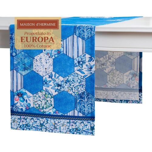 Sjzg-Summer Blues Chemin De Table En 100 % Coton Pour Fêtes, Dîners, Vacances, Cuisine, Printemps/Été (50cm X 150cm)