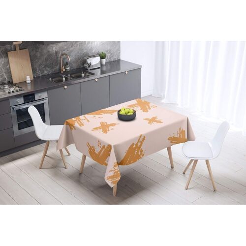 SJZG-, Anti-Moisissure, Séchage Rapide, Résistant Aux Taches, Lavable En Machine, 100% Polyester Nappe De Table, Orange, Blanc Cassé, 140 X 140 Cm - Conçu Et Fabriqué En Turquie
