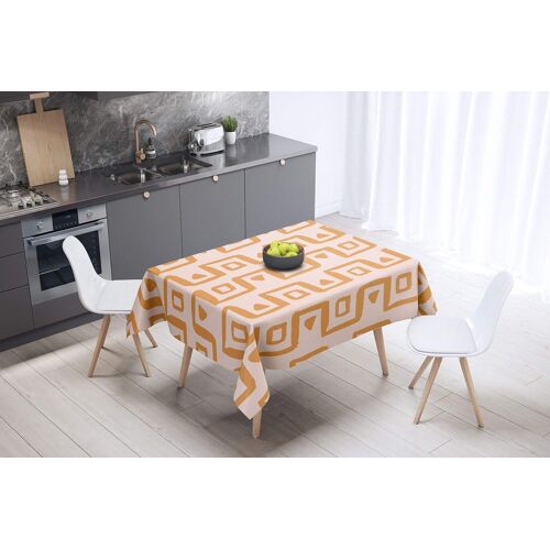 SJZG-, Anti-Moisissure, Séchage Rapide, Résistant Aux Taches, Lavable En Machine, 100% Polyester Nappe De Table, Orange, Blanc Cassé, 140 X 140 Cm - Conçu Et Fabriqué En Turquie